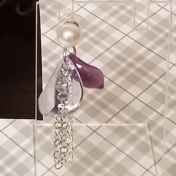 Home made/handmade Metal Dangle Stud Earrings with Acrylic Petals #67 - Picture 9 of 12